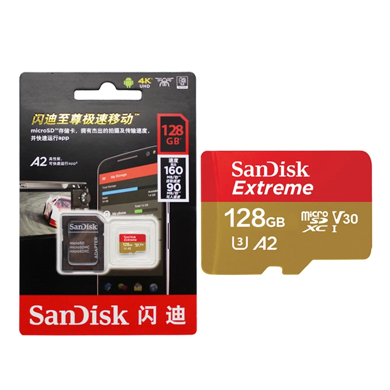 128GB Оригинальная карта памяти sandisk, экстремальная Micro SD карта A2, 64 ГБ, 128 ГБ, 256 ГБ, V30 U3, флеш-карта A1, 32 ГБ, TF карта, карта памяти Microsd - Емкость: 128GB
