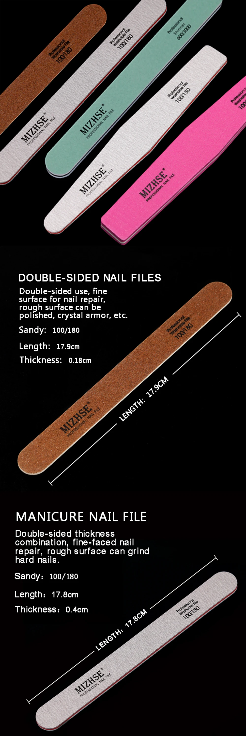 MIZHSE 5 pcs/lot Sandpaper Nail File Double Sided Block Sponge Grit Sanding Manicure Pedicure Tools Wood Sanding Nails Files