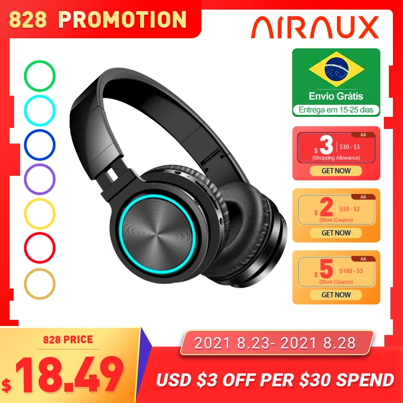 Hot Sale Products! BlitzWolf AIRAUX ER1 Bluetooth-compatible Wireless Headphones HiFi Stereo Music Headset RGB HD Call TF Card Earphone