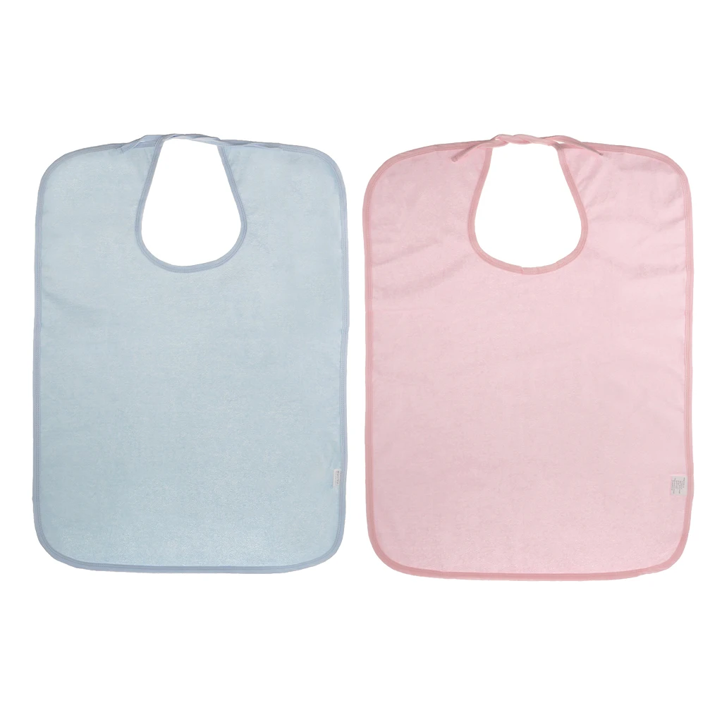 2 Pieces Adult Disability Bib Mealtime Cloth Protector Apron Waterproof Pink Blue