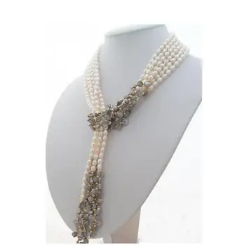 

Fashion jewelry Free Shipping Wholesale price new hot sell 3Strds 49" White&Grey Keshi Pearl Necklace