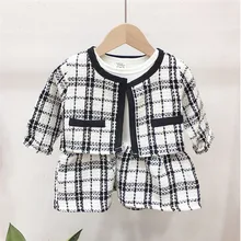 Элегантная детская одежда для маленьких девочек; комплекты в клетку для вечеринки и дня рождения; пальто-кардиган с длинными рукавами; платье для девочек; От 1 до 6 лет из 2 предметов