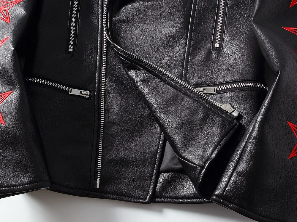 DUYOU Moto& Biker стильные мужские Куртки из искусственной кожи с отложным воротником, мужские облегающие уличные куртки с вышивкой в виде орла