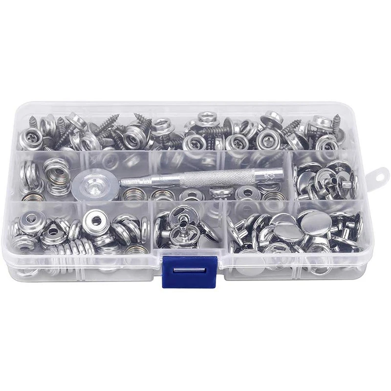 

150 PCS Canvas Snap Kit Tool Metal Screws Snaps Marine Grade 3/8 inch Socket Stainless Steel Boat Canvas Snaps with 2 Pcs Settin