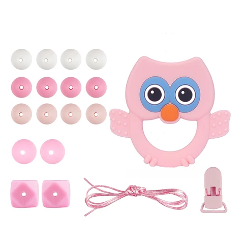 Clips DIY Accesories Set Owl Teether Silicone Bead BPA Free Handmade Teething Toys Holder Chain for Baby Chew