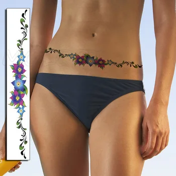 

Waterproof Temporary Tattoo Sticker Color Flower Water Drop Pattern Leaf Waist Fake Tatoo Water Transfer Tatto for Women Girl