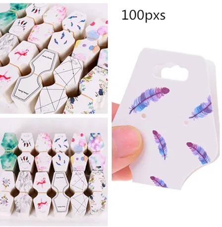 100pcs  Colorful Printing  Paper Cards Jewelry Necklace Bracelet Hang Tag  Wedding Note DIY Blank Price Name Hang Tag Gift Craft