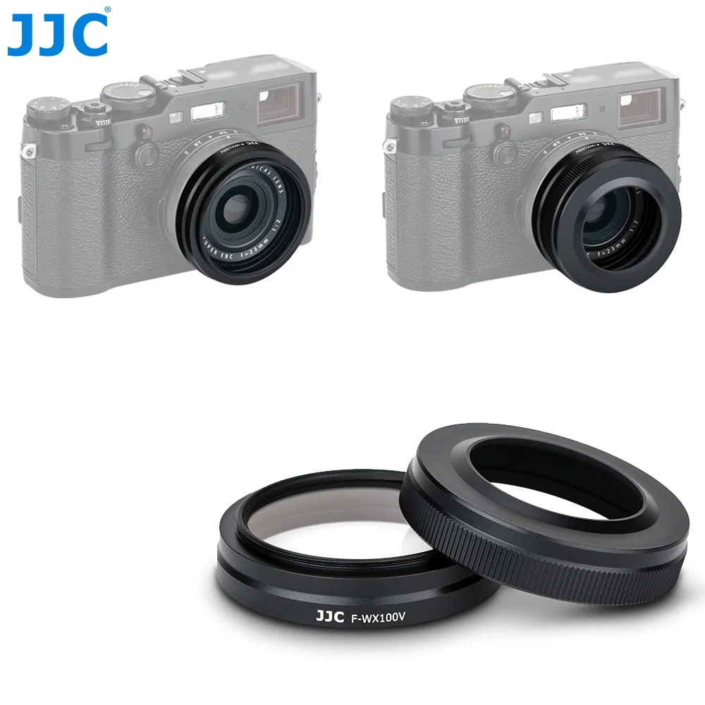 JJC Black Reversible Metal Lens Hood Shade With Filter Adapter Ring for Fuji Fujifilm X100F X100T X100S X100 Digital Camera 