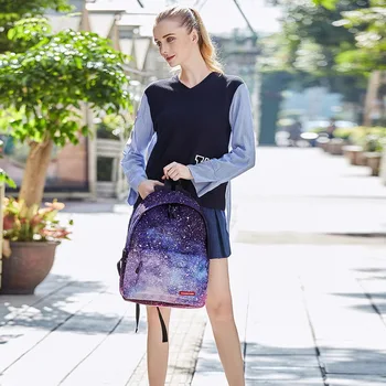 

2 pcs/set Women Backpack Stars Universe Space Printing Female Canvas Backpacks Teenage Girls School Men Bag
