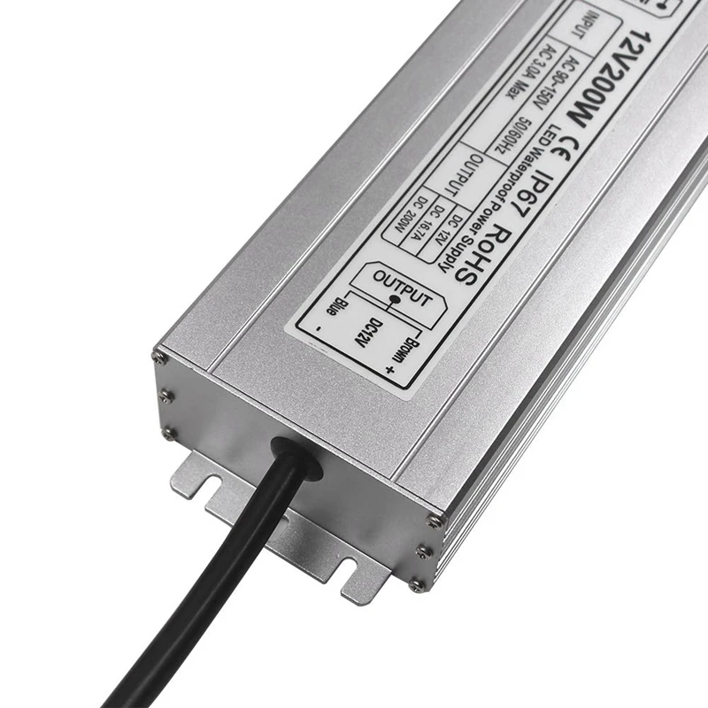 IP67 12V DC 200W Светодиодный источник питания высокой мощности Трансформатор водонепроницаемый для наружного использования США штекер