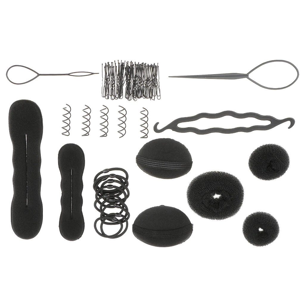 High Quality Hair Styling Accessories Set Bun DIY Maker Hair Clips Pins Elastic Ponytail Holder Ties Tools