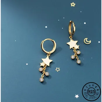 

Trendy 925 Sterling Silver Star Shape Zircon Tassel Ear Rings Gold Color Plated Luxury Hoops Piercing Earrings Jewelry for Women