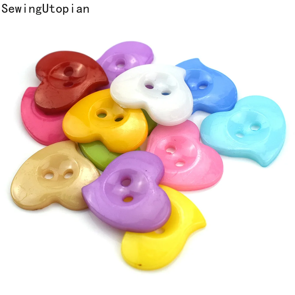 

100PCS Resin Button Heart Shape 2-Hole Plastic Button Garment Accessories Sewing DIY for Baby Clothing Button Bag