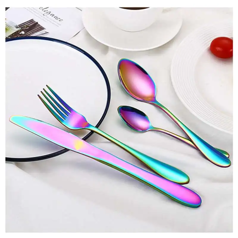 4 Pcs / Set Stainless Steel Rainbow Cutlery Set Dinnerware Set Western Food Cutlery Dinnerware Tableware Set Christmas Gift