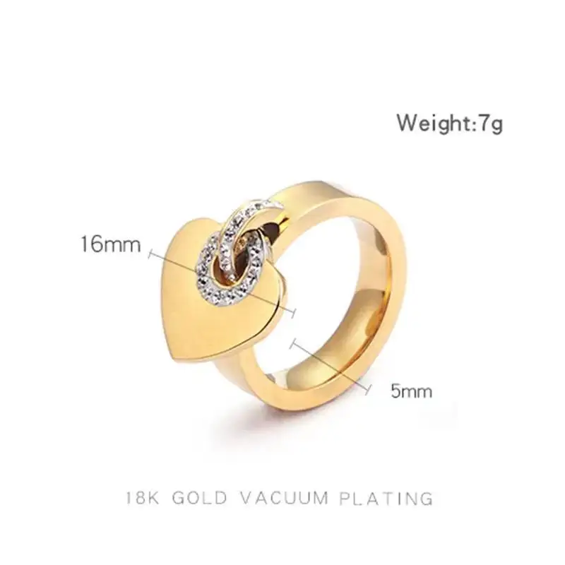 Heart Shaped Pendant Rings Cubic Zirconia Stainless Steel Ring for Women Valentines Day Gifts Gold/Silver Color Jewelry finger ring wedding rings stainless steel ring ring set
