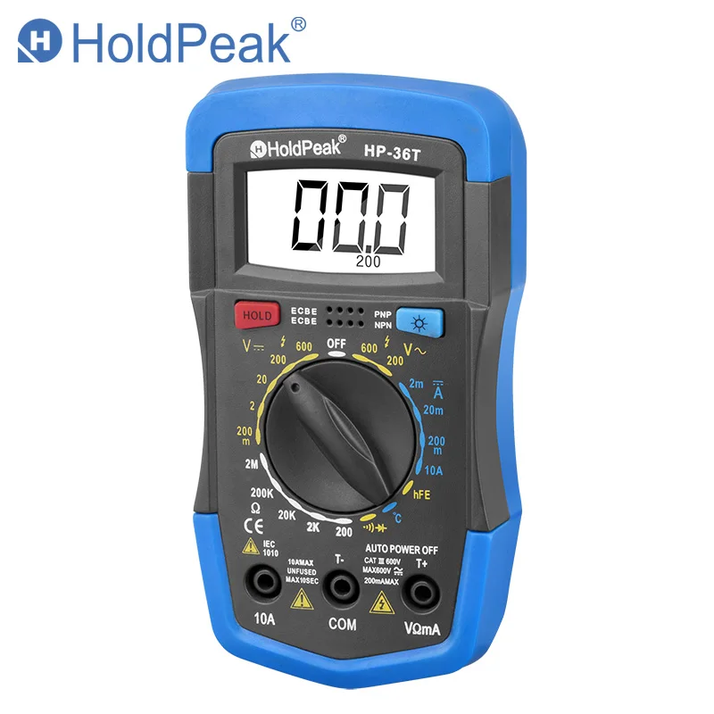 

Holdpeak HP-36T Manual Range Digital Tester Professional Mini Multimeter DC AC Voltage Resistance Temperature Instrument