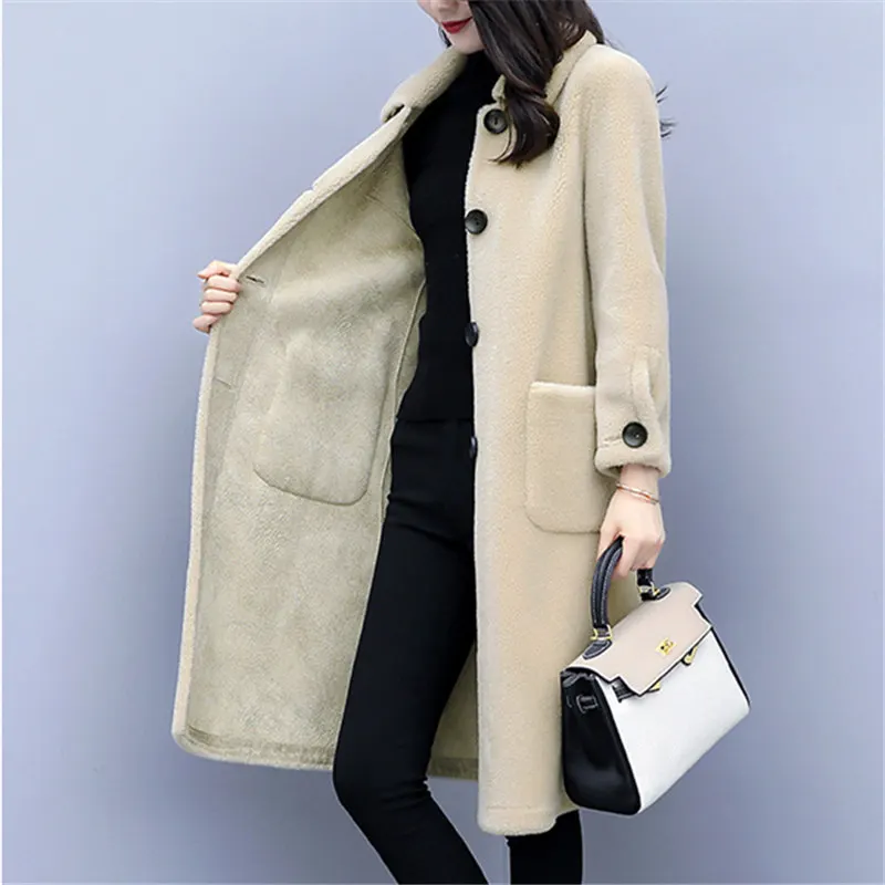 New Lamb Wool Fur Coat Women Winter Fashion Warm Medium-long Loose Lamb coat Faux