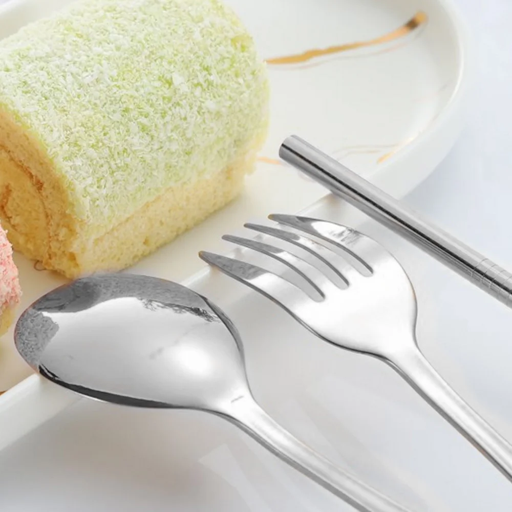 Behogar 6 шт./компл. Нержавеющая сталь питьевые соломки, столовая ложка, вилка, столовые принадлежности приборы из нержавеющей стали с сумкой для местного населения Кофе