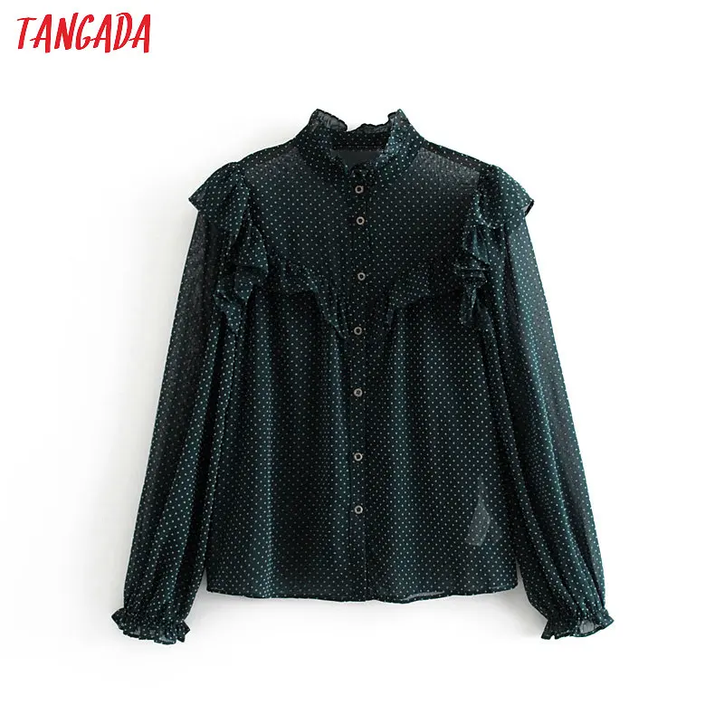 Tangada женские рубашки с оборками в горошек с длинным рукавом и оборками, элегантные офисные женские блузки, топы 3H328