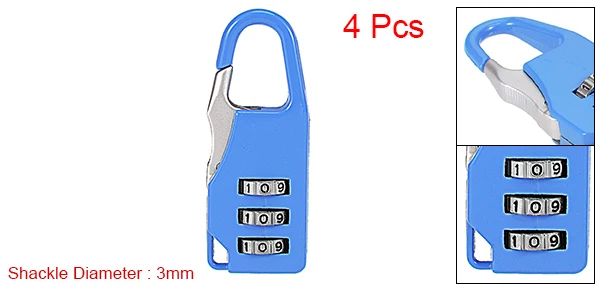 Blue 4 Pack Uxcell 1/2/4 шт. 3 цифр Комбинации 3 мм дужка Диаметр код замки сплава цинка красный/зеленый/синий/черный/розовый - Цвет: Blue 4 Pack