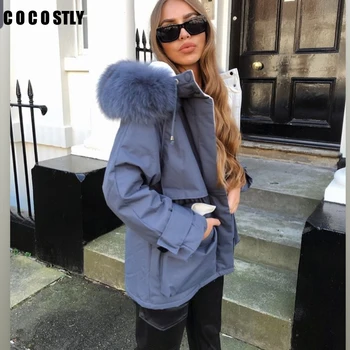 

Winter Jacket Women Coat Large Natural Fox Fur White Duck Down Coat Thick Parkas Warm Sash Tie Up Zipper Down Snow Outerwear
