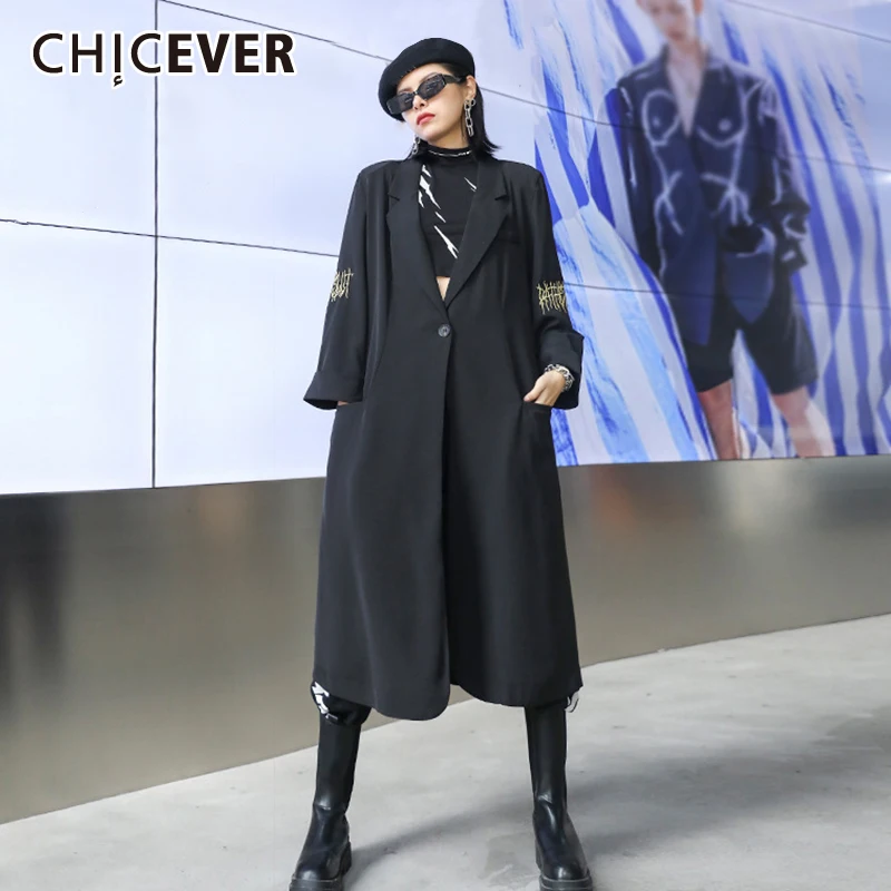 CHICEVER Embroidery Coat For Women V Neck Long Sleeve Plus Size Designer Chic Style Casual Coats Female 2020 Fashion Clothes New | Женская