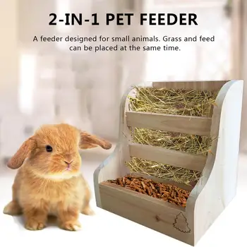 

AUGKUN Rabbit Hay Feeder Grass Food Bowl 2-In-1 Hay Feeder Shelf For Rabbit Guinea Pig Chinchillas Wooden Straw Frame