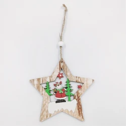 68UA Tree Garland Christmas Decorations Santa Hanging Decor Snowman Hanging Pendant Santa Claus/Snowman/elk Wooden Chip