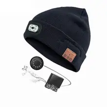 Беспроводной Bluetooth шапка бини с светодиодный налобный фонарь USB Перезаряжаемые унисекс музыкальный Шапки однотонные теплые Повседневное Спорт на открытом воздухе