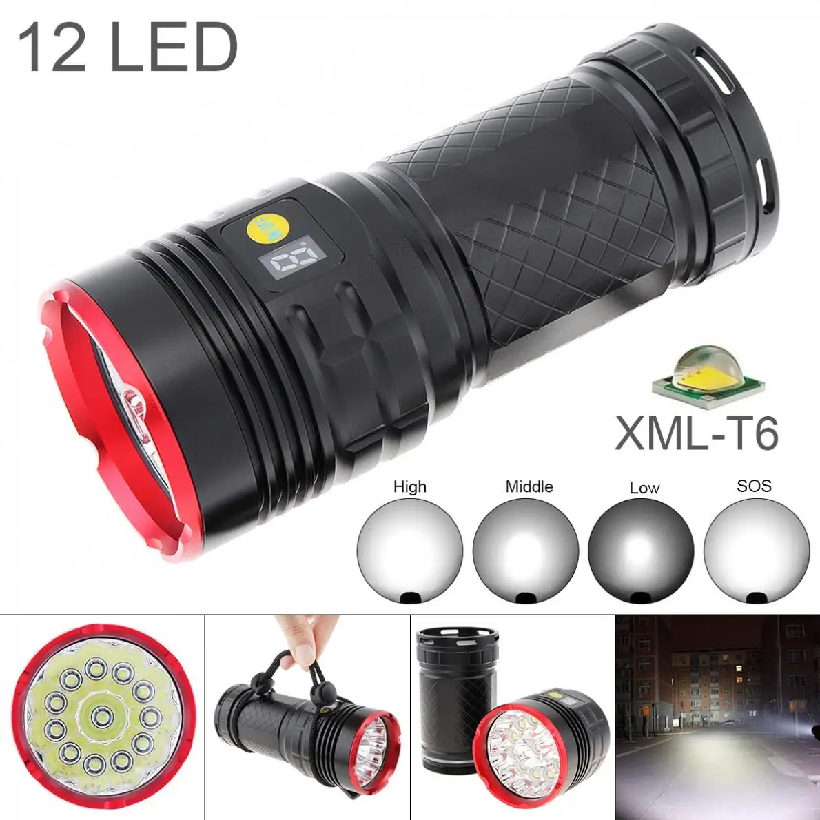 Водонепроницаемый Мощный дисплей 7500 люмен 12 x XML T6 светодиодный фонарь прожектор фонарь с 4 режимами для охоты на открытом воздухе/кемпинга