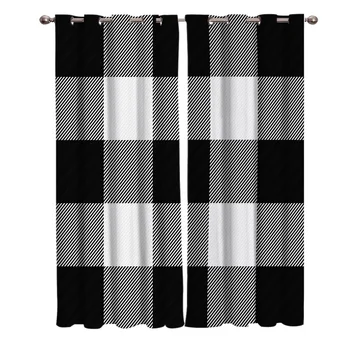 

Black And White Mosaic Grid Curtains Window Living Room Curtains Kitchen Indoor Window High Blackout Curtain