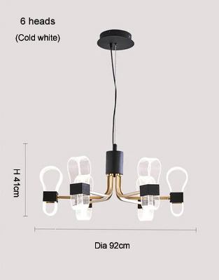 6heads 60W Современная доступная роскошная люстра золотистого цвета, светодиодная Подвесная лампа, черный прозрачный уникальный дизайн для украшения гостиной, спальни - Цвет корпуса: 6heads 60W
