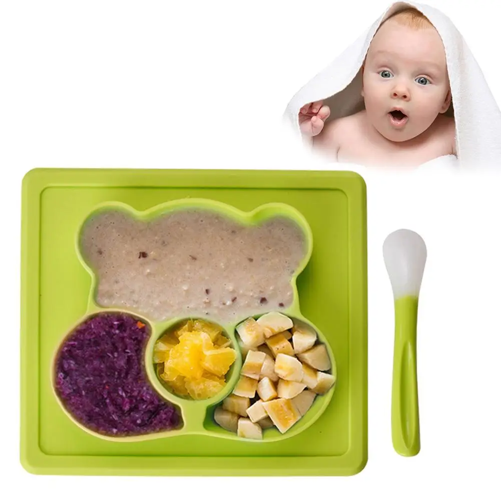 Тарелка, ложка, детская силиконовая обеденная миска, форма медведя, малыш, анти-падение, поднос, безопасный, практичная детская обеденная тарелка, кухонные аксессуары