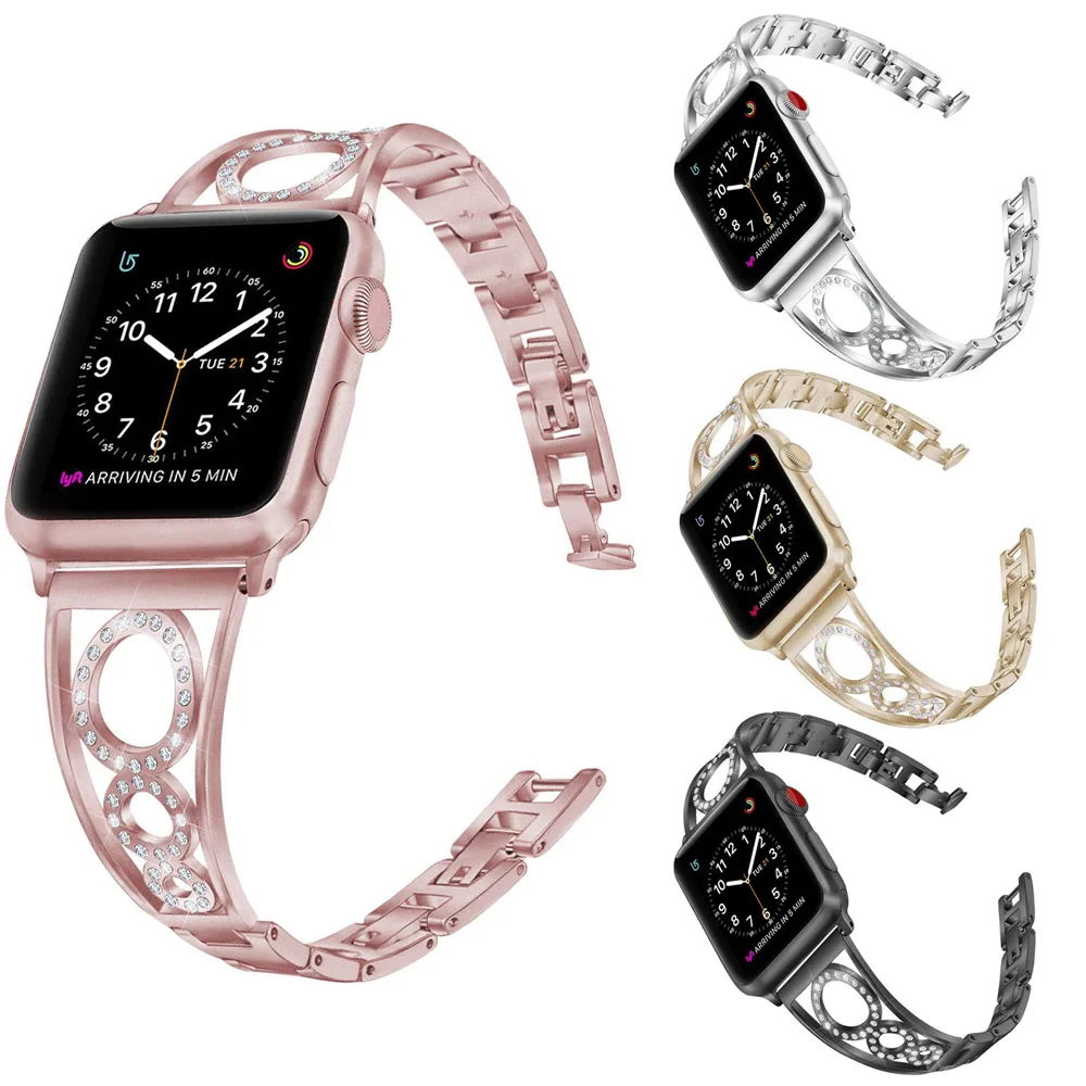 Блестящий Алмазный ремешок для часов Apple Watch Series 4 3 2 1 ремешок блестящие круглые наручные часы ремешок для iWatch 38 мм 42 мм 40 мм 44 мм браслет
