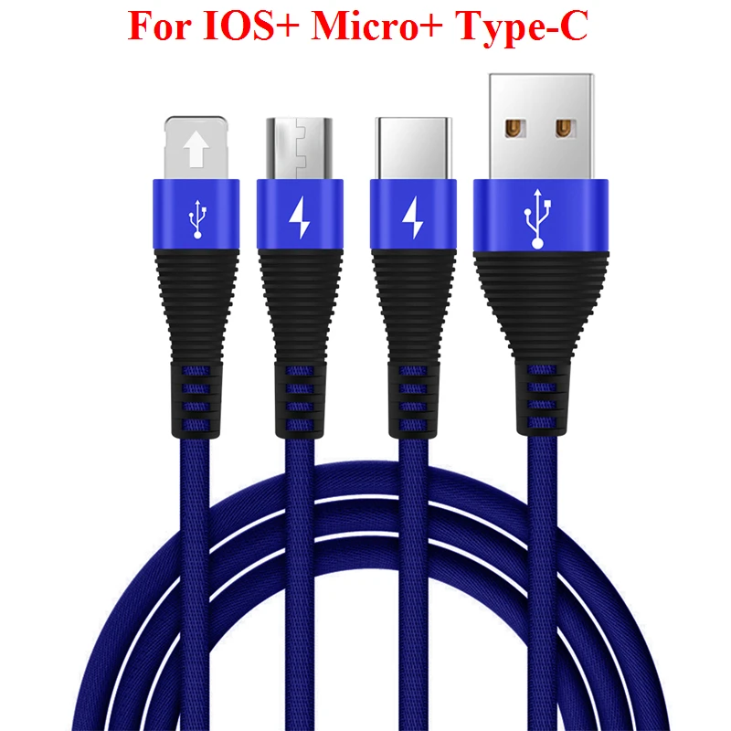 2а 1,2 м 3 в 1 usb кабель Универсальный кабель для быстрой зарядки передачи данных type-c Micro три в одном Usb кабель-удлинитель для huawei для iPhone - Цвет: Dark blue