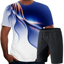 2 Pieces Clothing Men Casual Oversized T-Shirt+Pants 3D Print Men's Sets Camidas De Hombre Male Outfit Trouser Suit with Shorts