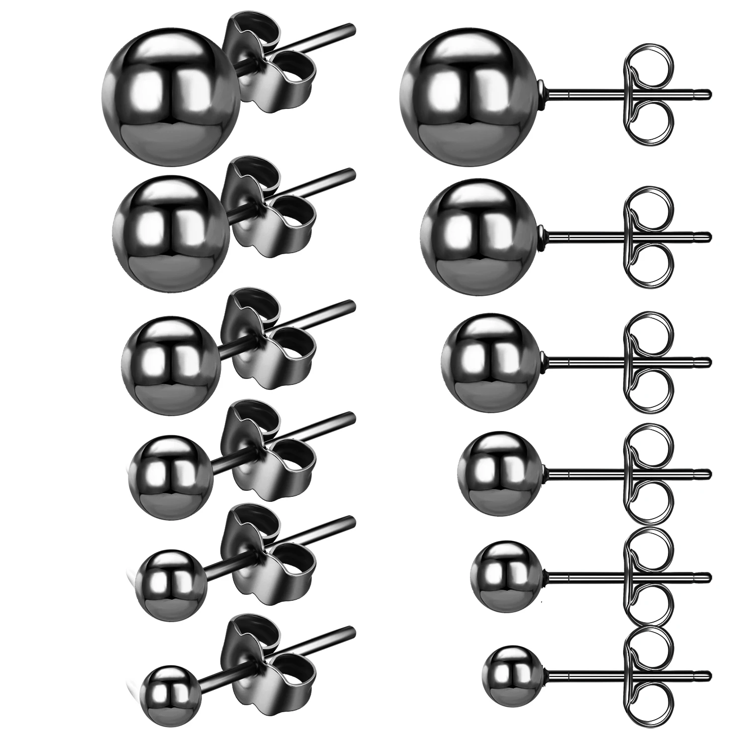 38mm Ball Ear Studs Earring For Girls Stainless Steel Black Matte Stud