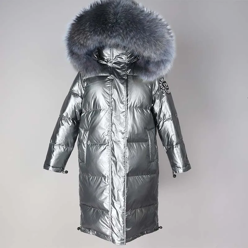 big collar 18-22 Женский зимний пуховик Шикарный Большой натуральный мех теплый ультра светильник длинное пальто Женская парка с капюшоном блестящие куртки большого размера - Цвет: big collar 18-22