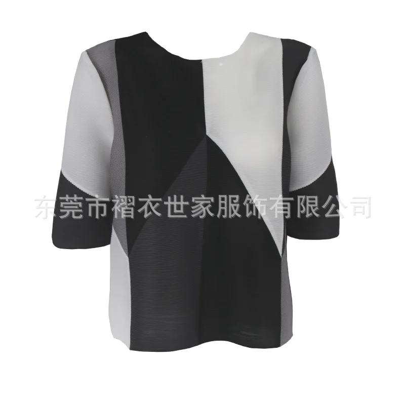 Горячая Miyake fold patchwork элегантная свободная плиссированная Женская футболка