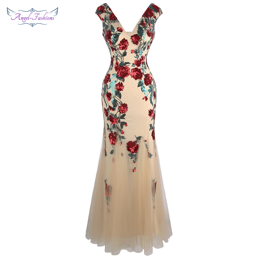 Женское Веч. Платье с блест. Angel fashions вечернее облегающее платье V образным