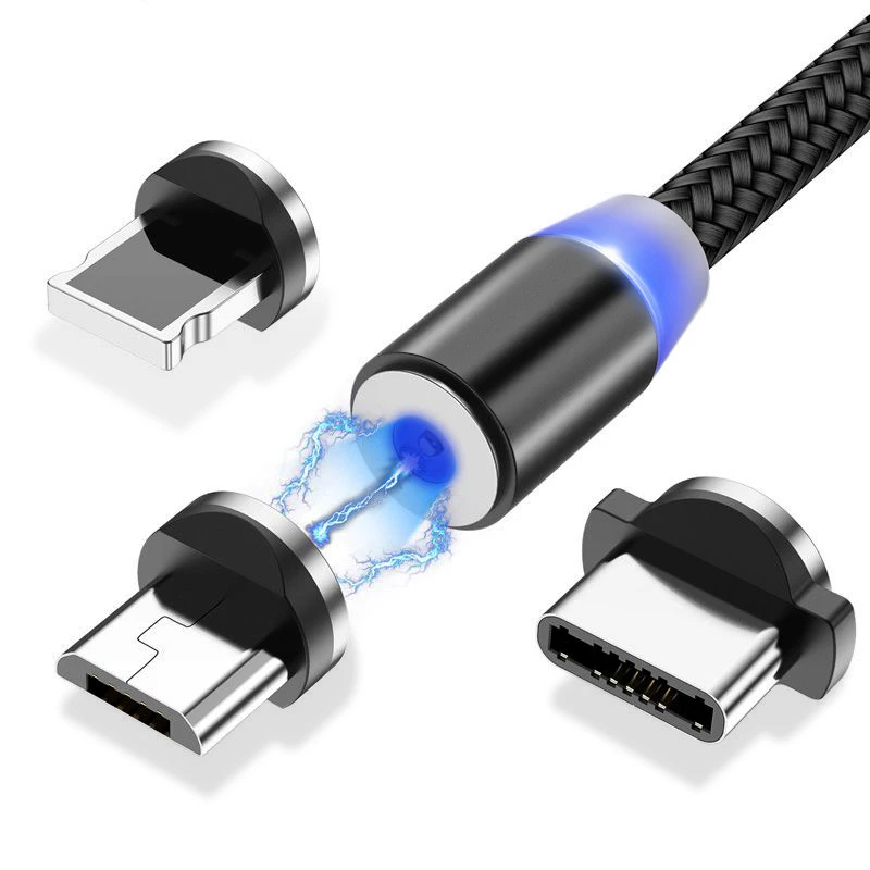 Магнитный usb-кабель 1 м 2 м светодиодный Micro USB type C Магнитный usb-кабель для зарядки для iPhone X 7 8 XS Max XR huawei samsung xiaomi LG