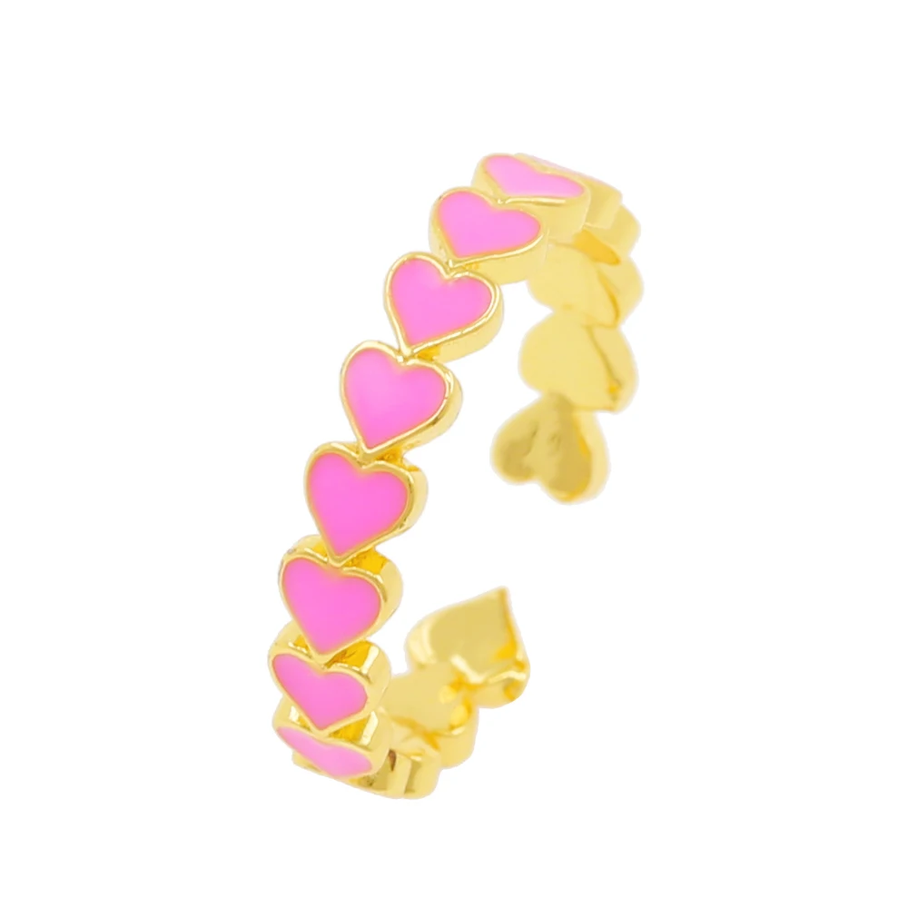Enamel Multicolor Bague Dripping Oil Flower Heart Ring For Women Copper Gold Color Trendy Open Rings Adjustable Jewelry Gift