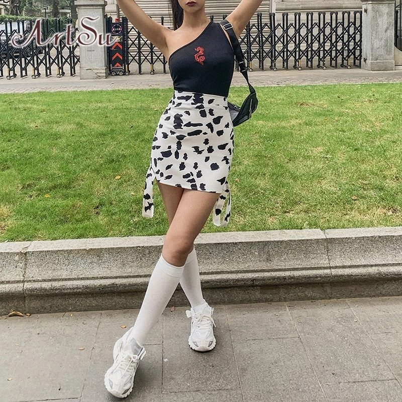 Юбка мини ArtSu E girl летняя трапециевидная юбка с принтом в виде пятен и высокой