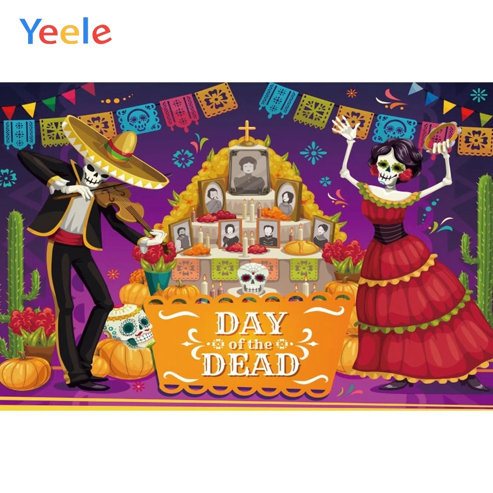 Yeele День мертвых фон Dia DE Muertos Мехико наряды вечерние сахарный череп фотография Фон фиеста декоративный баннер