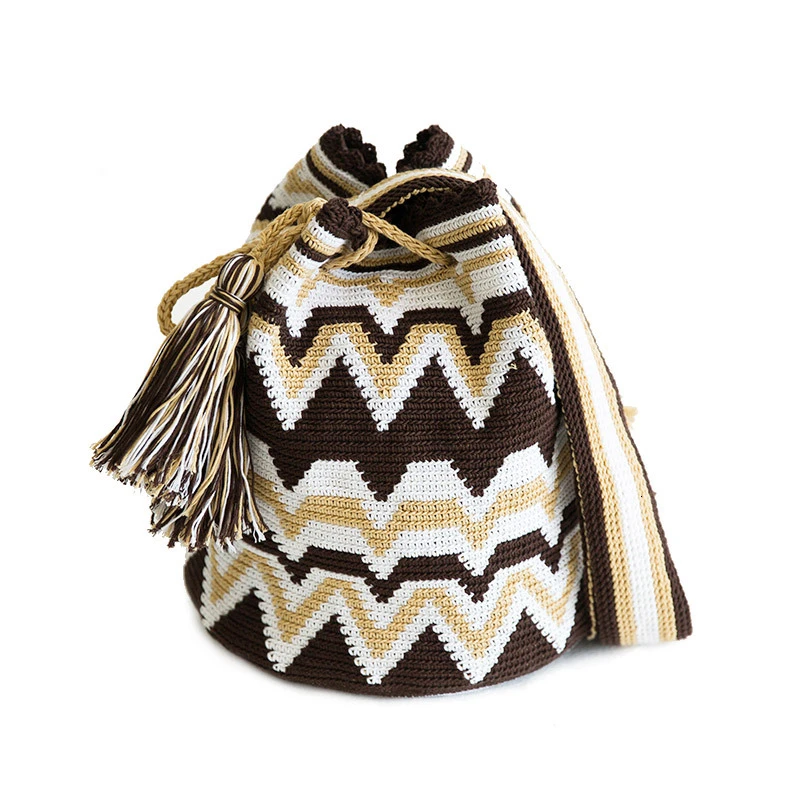 Wayuu вязание крючком ручной DIY Вибрационный классический мешок загадочный Тотем из колумбийских меньшинств ручной работы волнистые кружева нить группа линия - Цвет: Шоколад