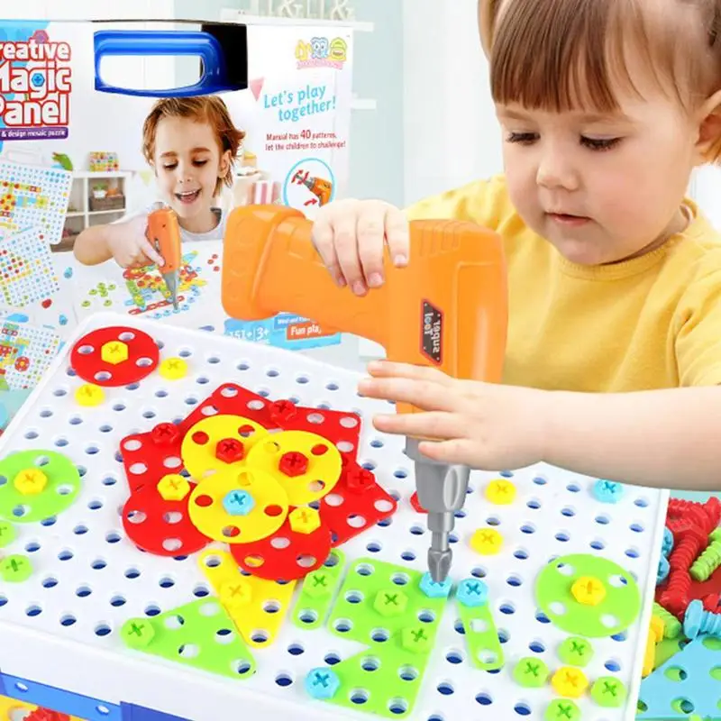 

240pcs Kids Electric Drill 3D Stereo Toolbox Building Block Toy Drill Dismantling Assembling Puzzle Children Early Education Toy