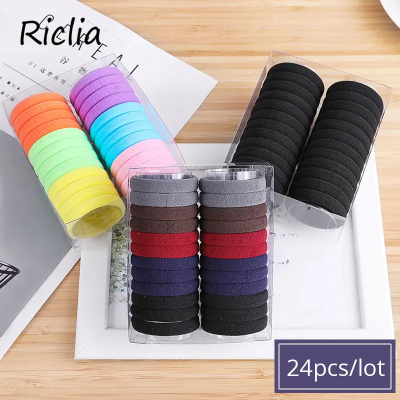 

Riclia 24pcs/lot Elastic Hair Bands Rubber Child Hair Accessories Ponytail Holder Girls Hair Bands Solid Candy Children Headwear