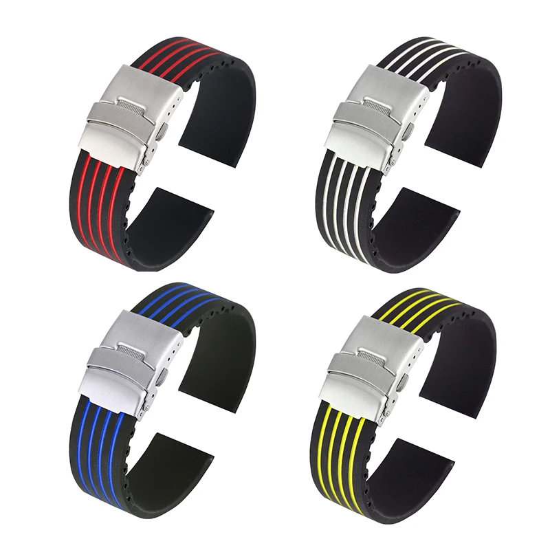 18 20 22 24Mm Cinturino In Silicone Chiusura Pieghevole Cinturino Giallo Moda Cinturino Impermeabile Cinturino Orologio Offerte Black Friday