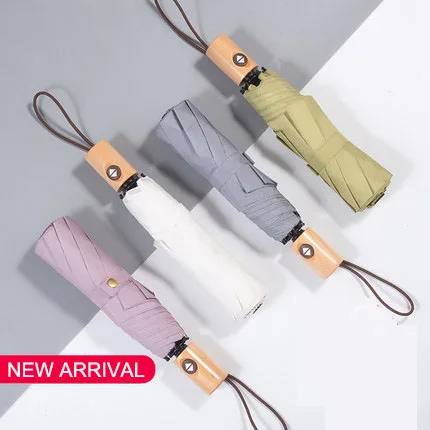 

purity color wood handle automatic umbrella clear fresh umbrella for male and female sunny and rainy umbrella