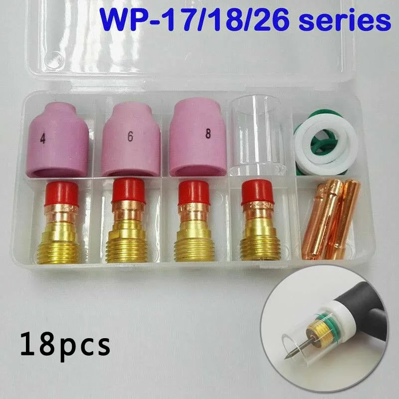 18pcs TIG Stubby Gas Lens Ceramic Nozzle +Heat Cup Kit WP17/18/26 2.4mm 3/32inch Welding Accessories tig welding gas heater ► Photo 1/6
